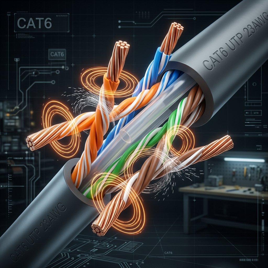 Estrutura do Par Trançado (Twisted Pair) - Simulação visual da anulação de ruído magnético (EMI)